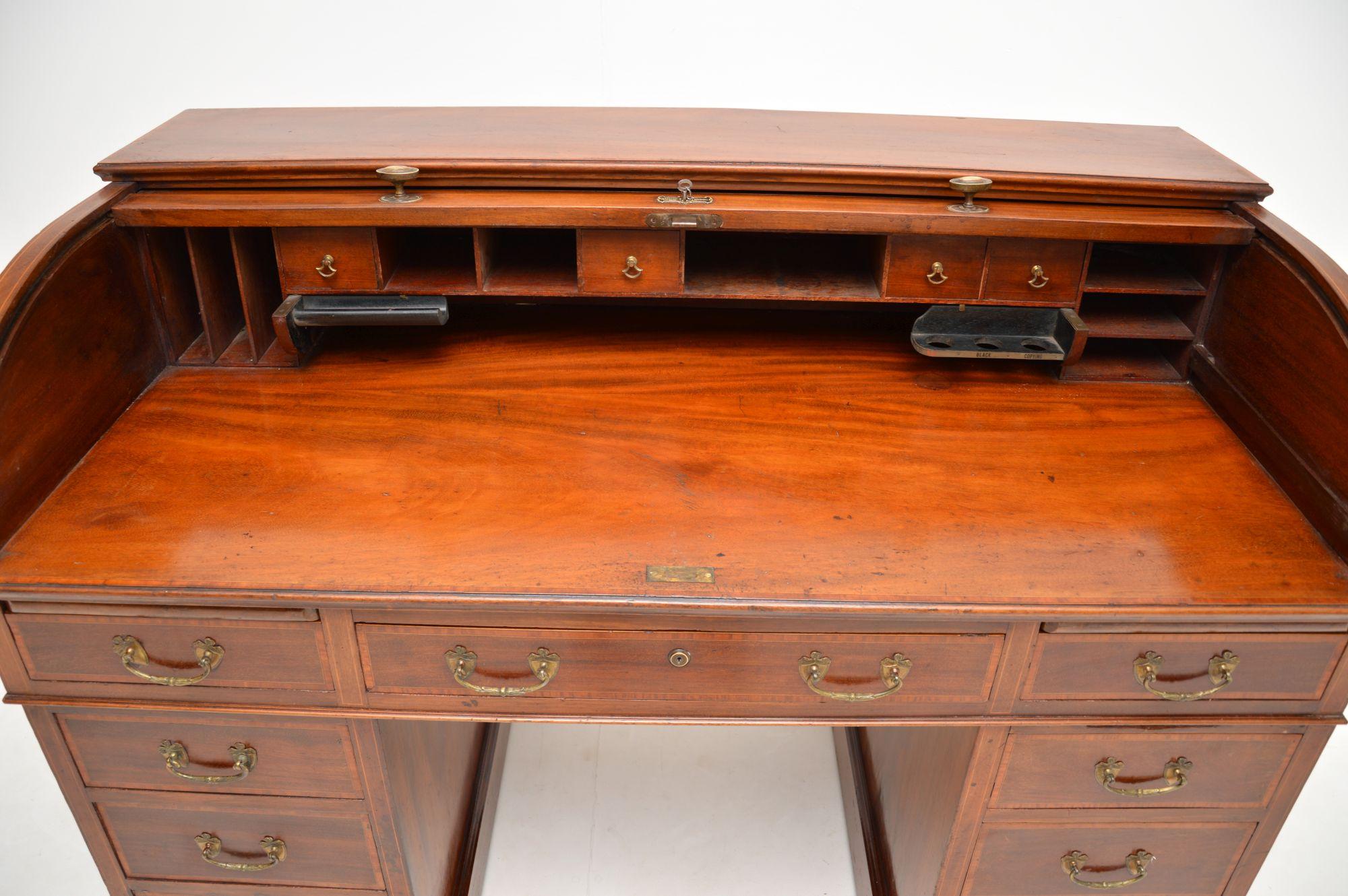 19th Century Antique Roll Top Pedestal Desk by Waring & Gillows
