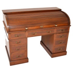 Antique Roll Top Pedestal Desk by Waring & Gillows