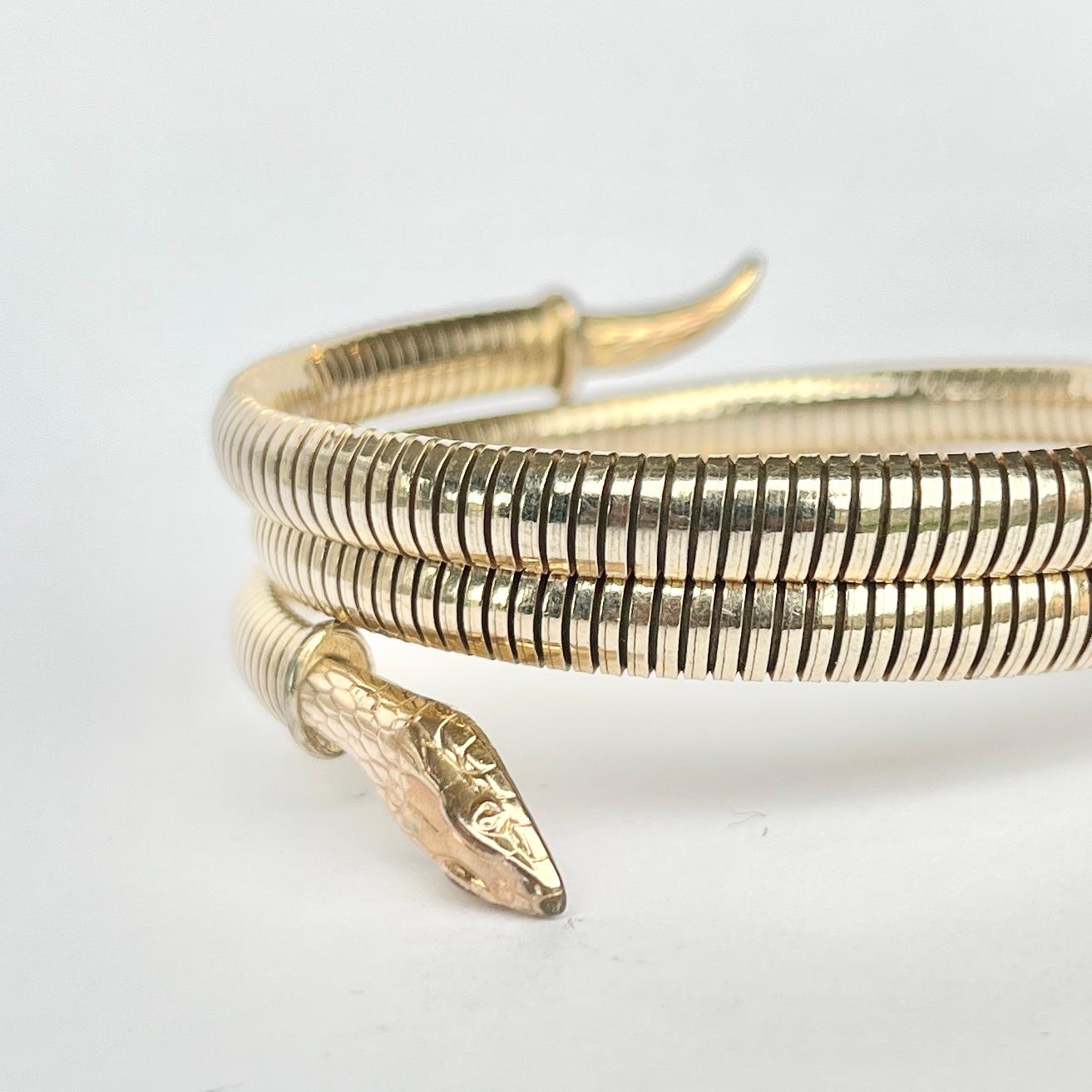 Edwardian Antique Rolled Gold Gold Snake Bracelet For Sale