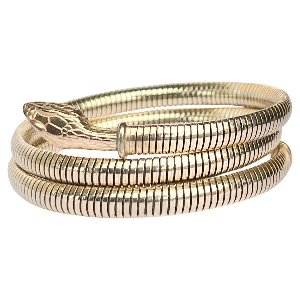 Antique Rolled Gold Gold Snake Bracelet For Sale