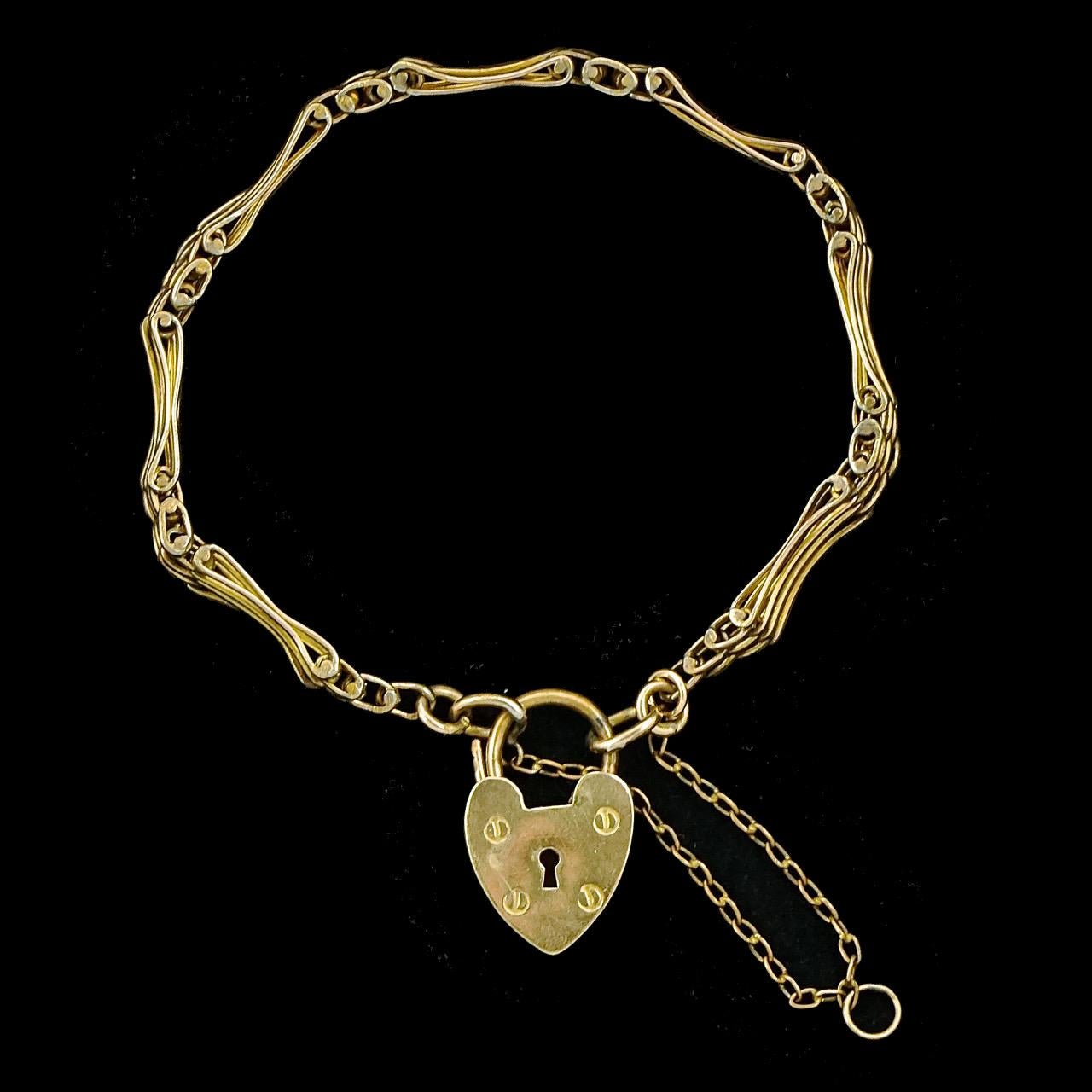 Women's or Men's Antique Rolled Rose Gold Gate Link Bracelet with Heart Clasp and Safety Chain