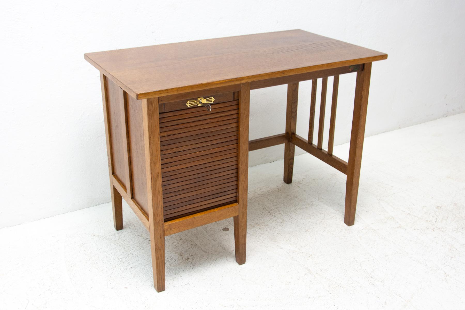 Czech Antique Roller Blind Writing Desk Jerry, 1930s, Bohemia For Sale