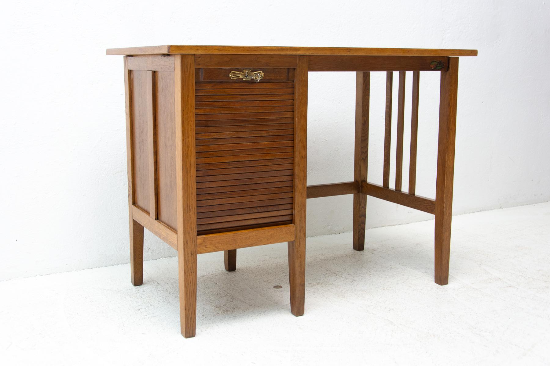 Stained Antique Roller Blind Writing Desk Jerry, 1930s, Bohemia For Sale