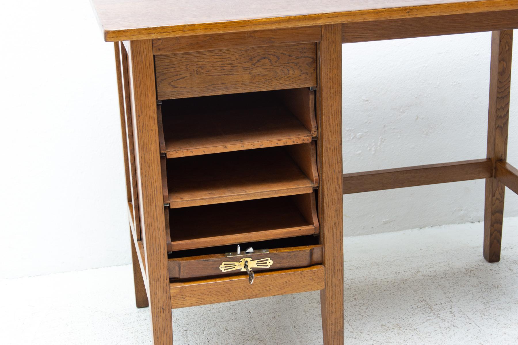 20th Century Antique Roller Blind Writing Desk Jerry, 1930s, Bohemia For Sale