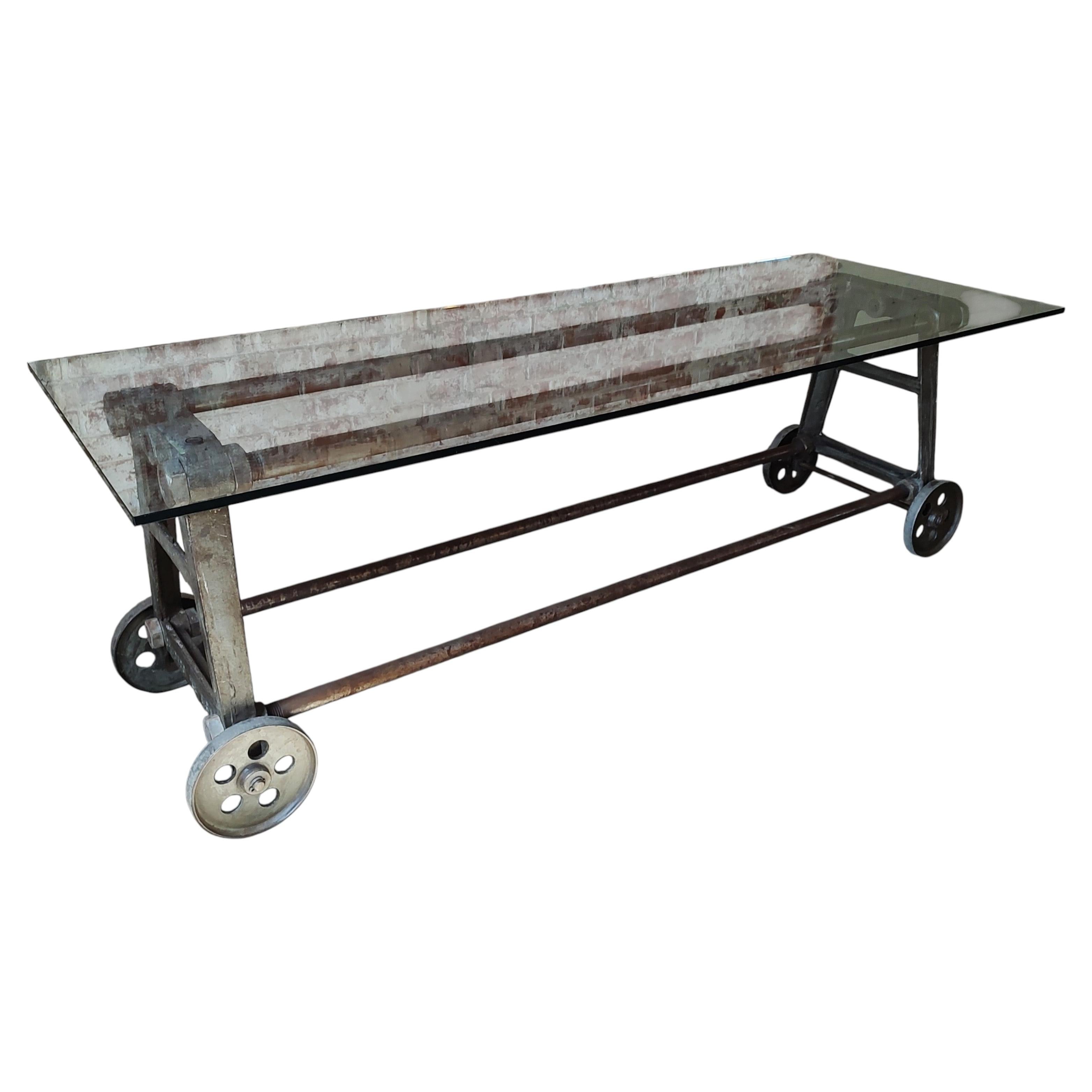 Antique Rolling Factory Table Base