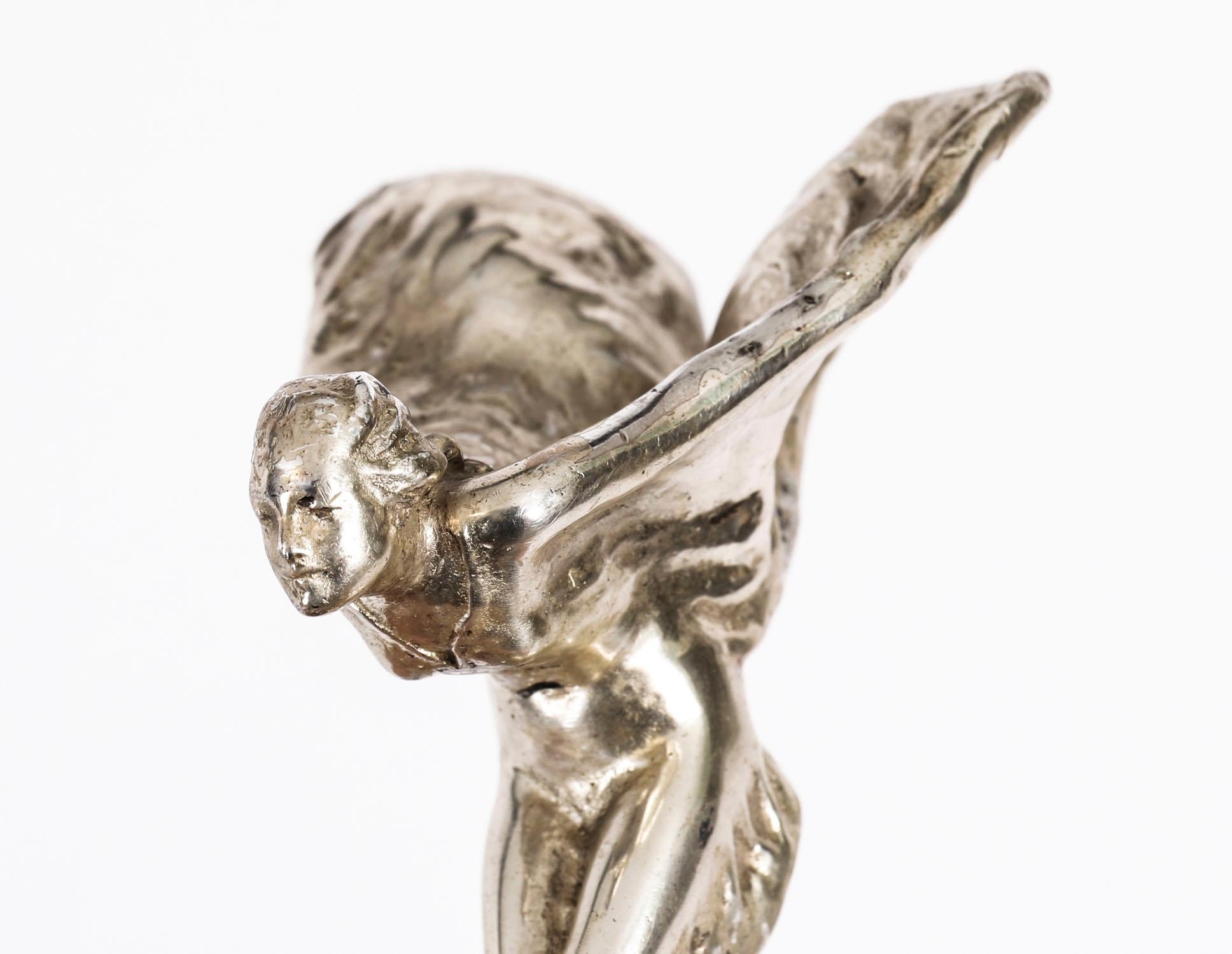 Silvered Antique Rolls Royce Spirit of Ecstasy Mascot Signed 20th Century For Sale