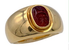 Antique Roman Republic Agate Intaglio Gents Ring Victorian 15 Karat Gold Mount