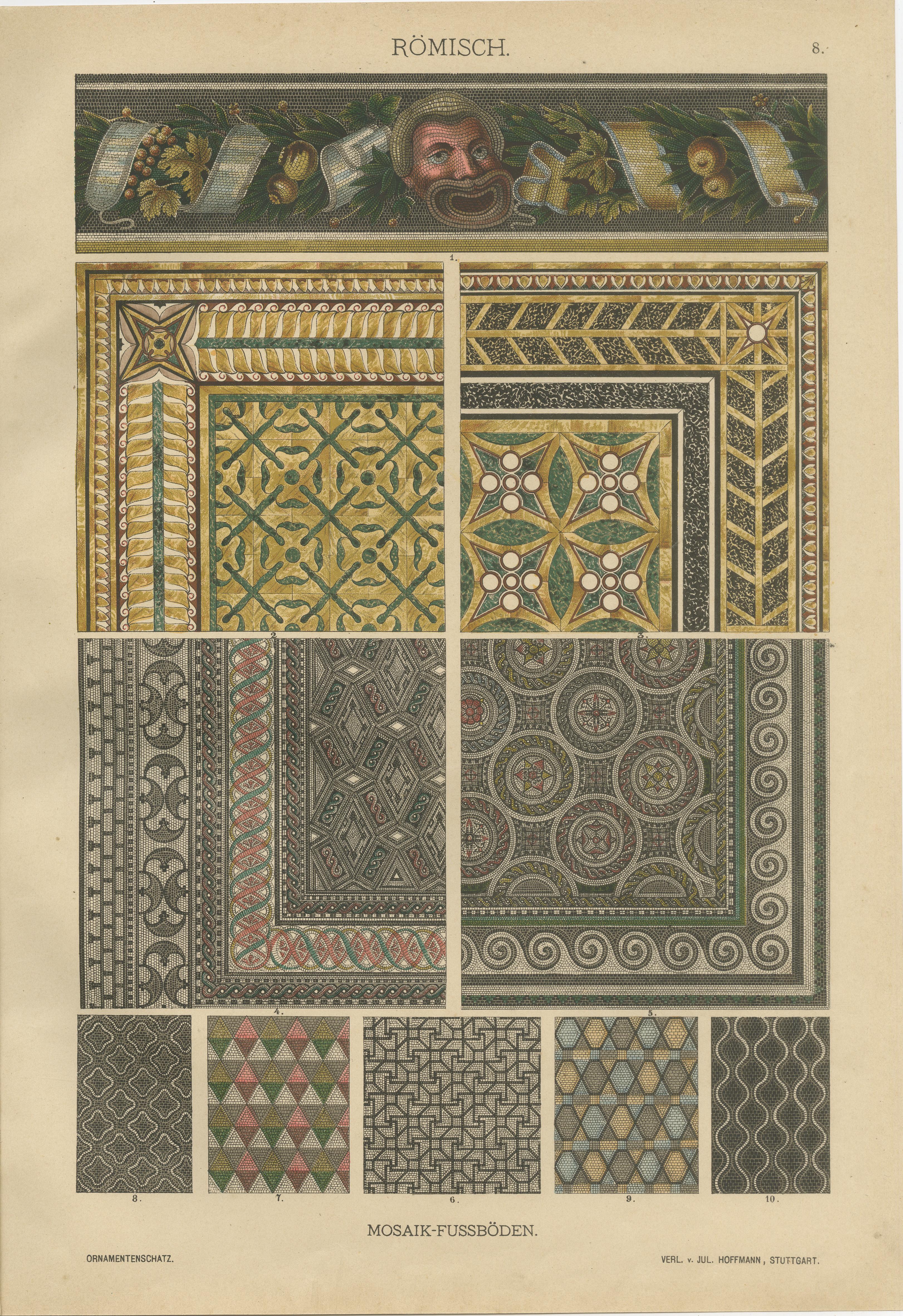 Antike römische Architektur- und Mosaik-Ornamentdrucke, veröffentlicht 1887 im Zustand „Gut“ im Angebot in Langweer, NL