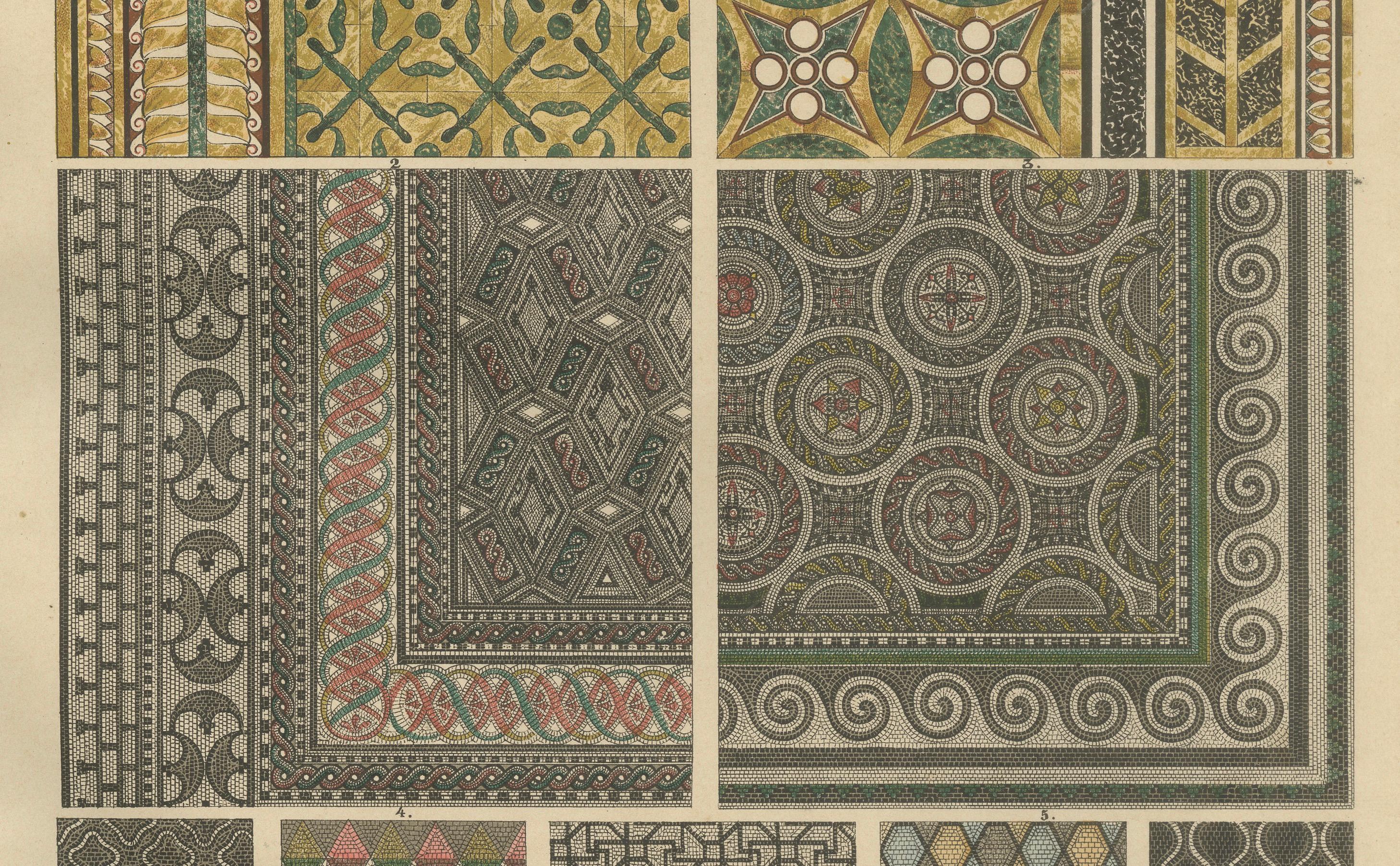 Antike römische Architektur- und Mosaik-Ornamentdrucke, veröffentlicht 1887 (Papier) im Angebot