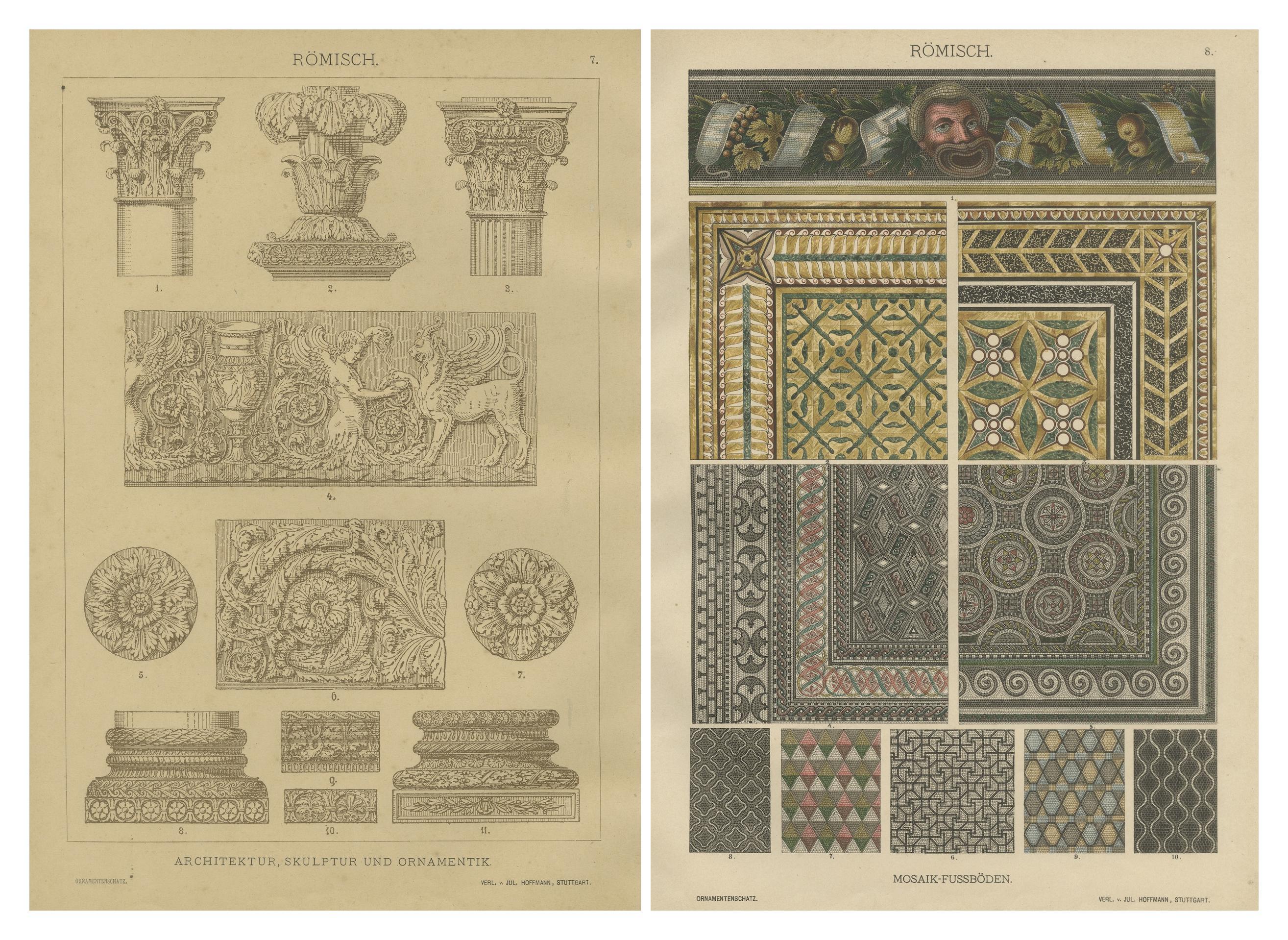 Antike römische Architektur- und Mosaik-Ornamentdrucke, veröffentlicht 1887 im Angebot 4