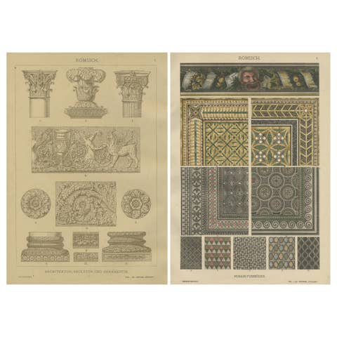 Antique Roman Architectural and Mosaic Ornament Prints, Published 1887