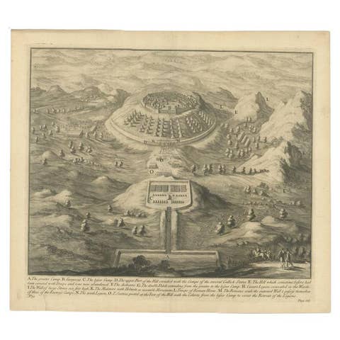 Antique Roman Battle Print of the Greater and Lesser Camp by Duncan, c.1753