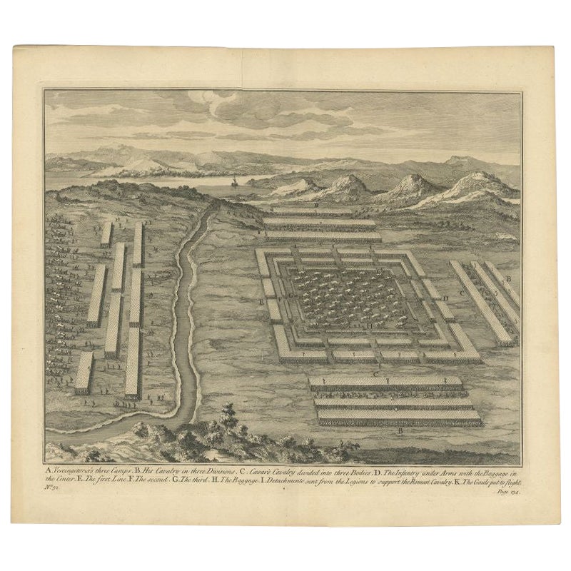 Impression ancienne de bataille romaine des trois camps de Vercingetorix par Duncan, vers 1753 en vente
