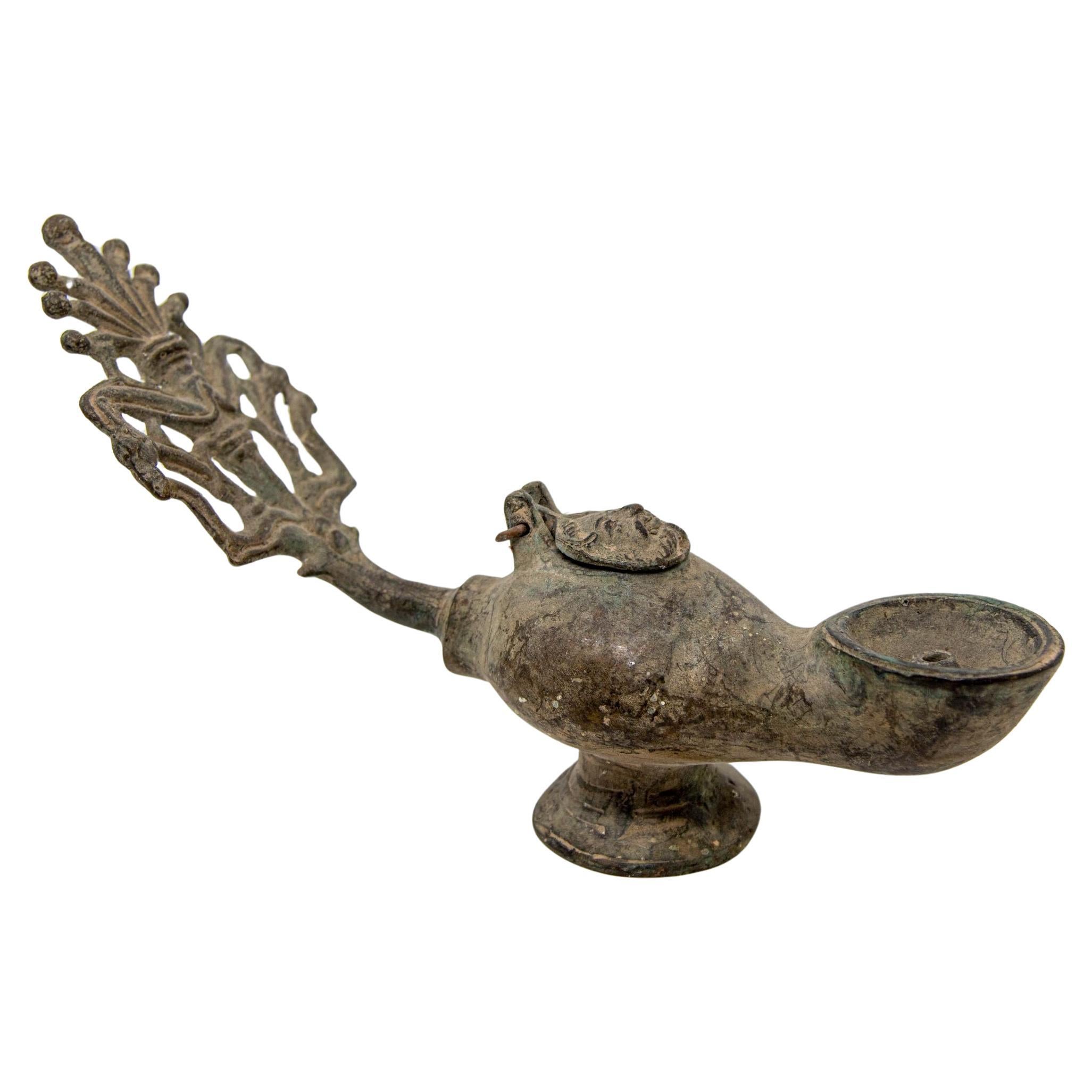 Antique Roman Byzantine Style Bronze Oil Lamp