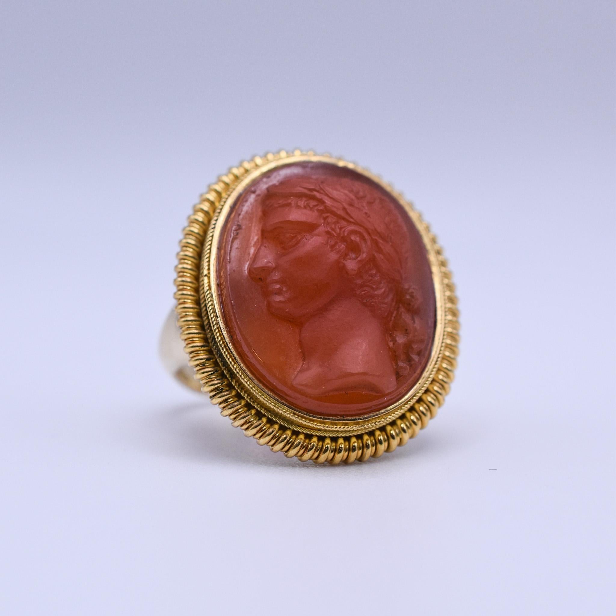 Mixed Cut Antique Roman Carnelian Cameo Gold Ring For Sale