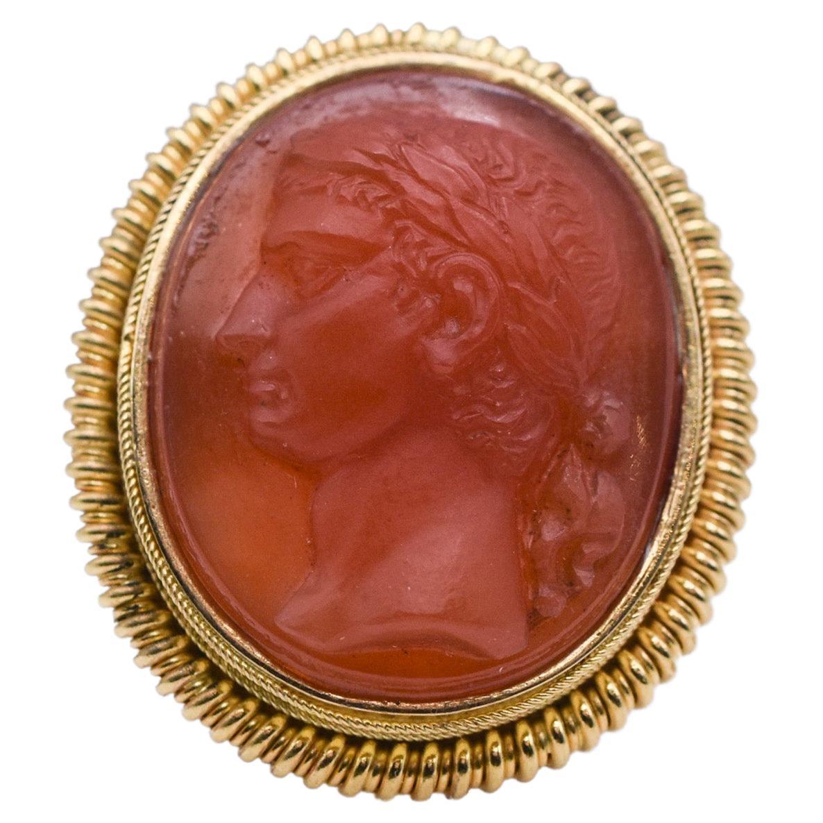 Antique Roman Carnelian Cameo Gold Ring For Sale
