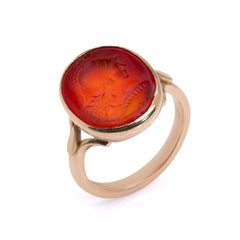 Antique Roman Carnelian Intaglio Signet Ring of a Roman Warrior