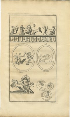 Antique Roman Chariot Reliefs and Medallions, Montfaucon Engraving, 1721