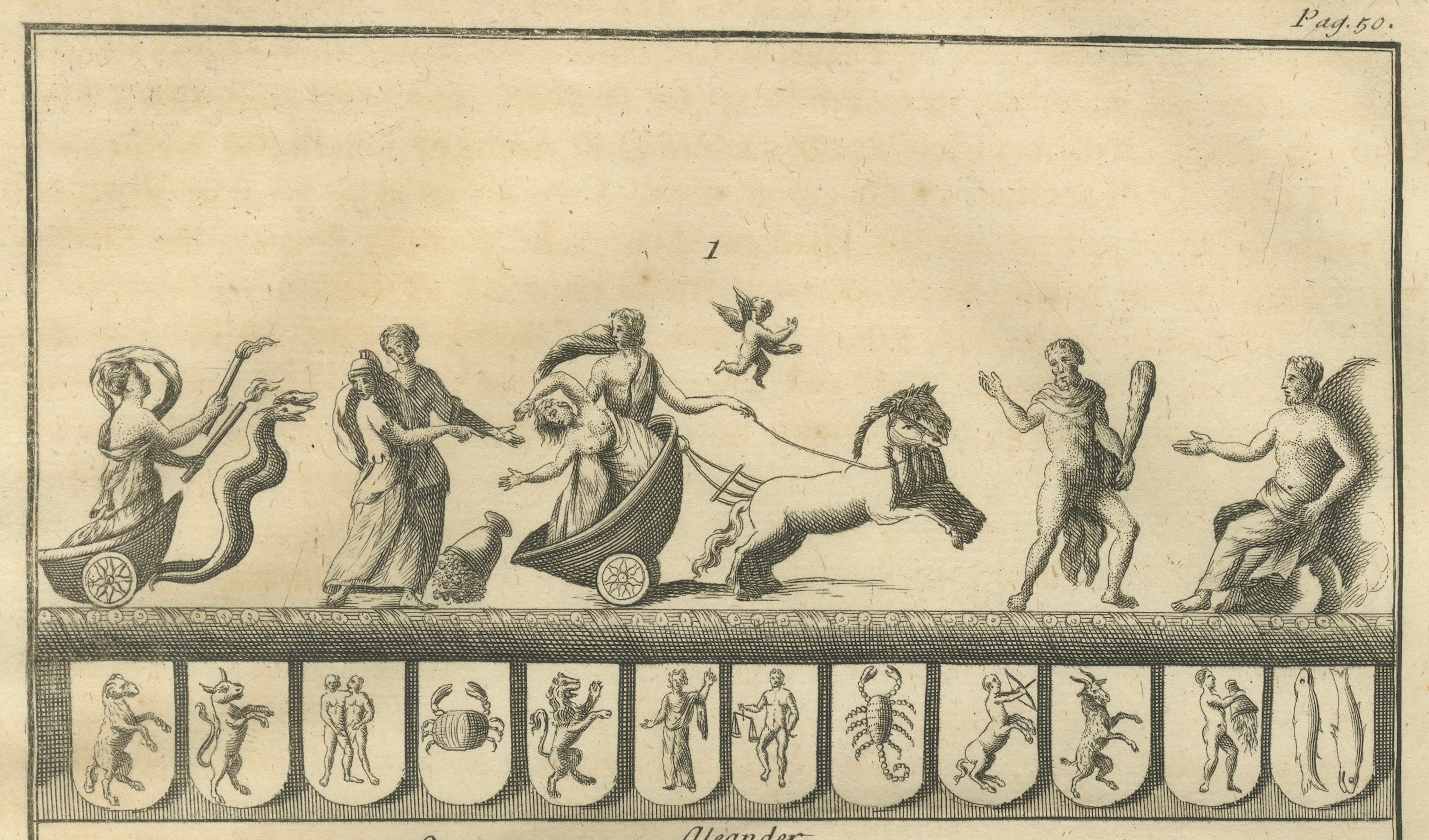 Antique Roman Chariot Reliefs and Medallions, Montfaucon Engraving, 1721