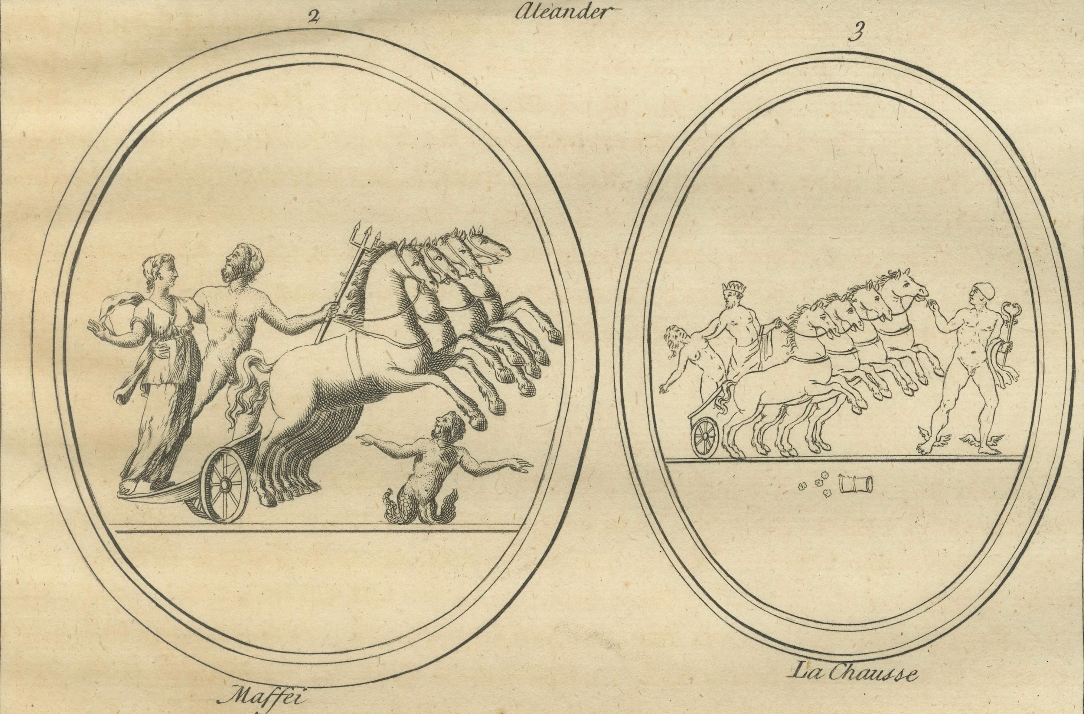 Antique Roman Chariot Reliefs and Medallions, Montfaucon Engraving, 1721