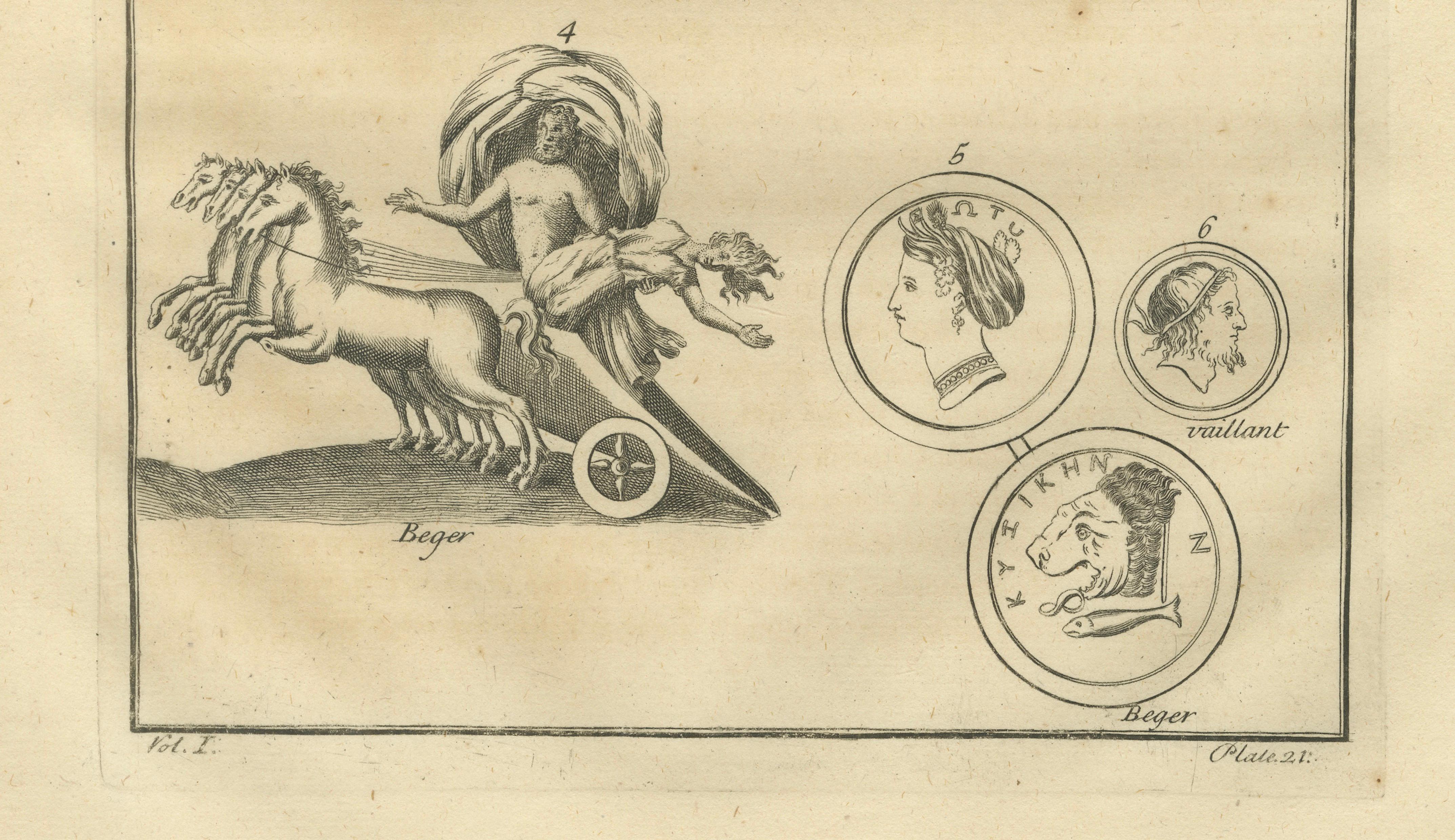 Antique Roman Chariot Reliefs and Medallions, Montfaucon Engraving, 1721