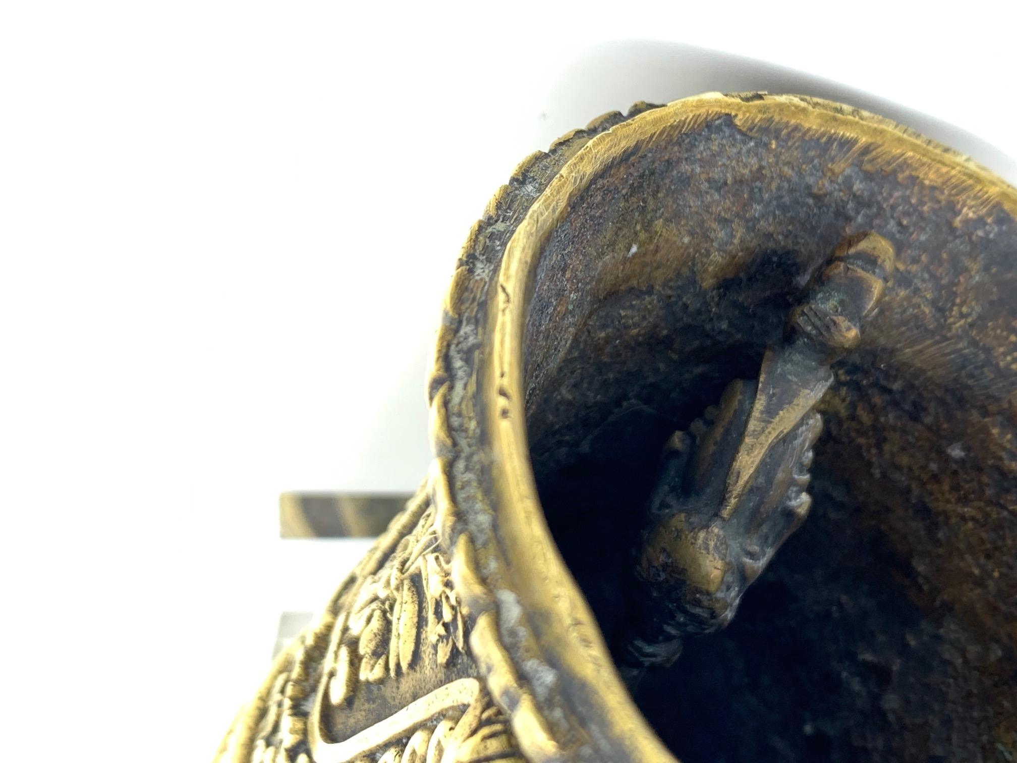 Women's or Men's Antique Roman Charioteer Napoleon III Bronze Table Bell Fountain Pen Brush For Sale