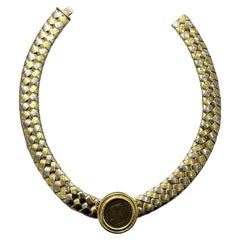 Antique Roman Coin 18k Classical Roman Style Two-Tone Gold Woven Necklace