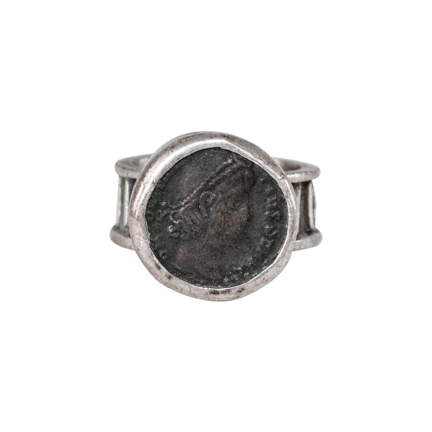 Antique Roman Coin Fine Silver Handmade Signet Ring Personalized Designer For Sale