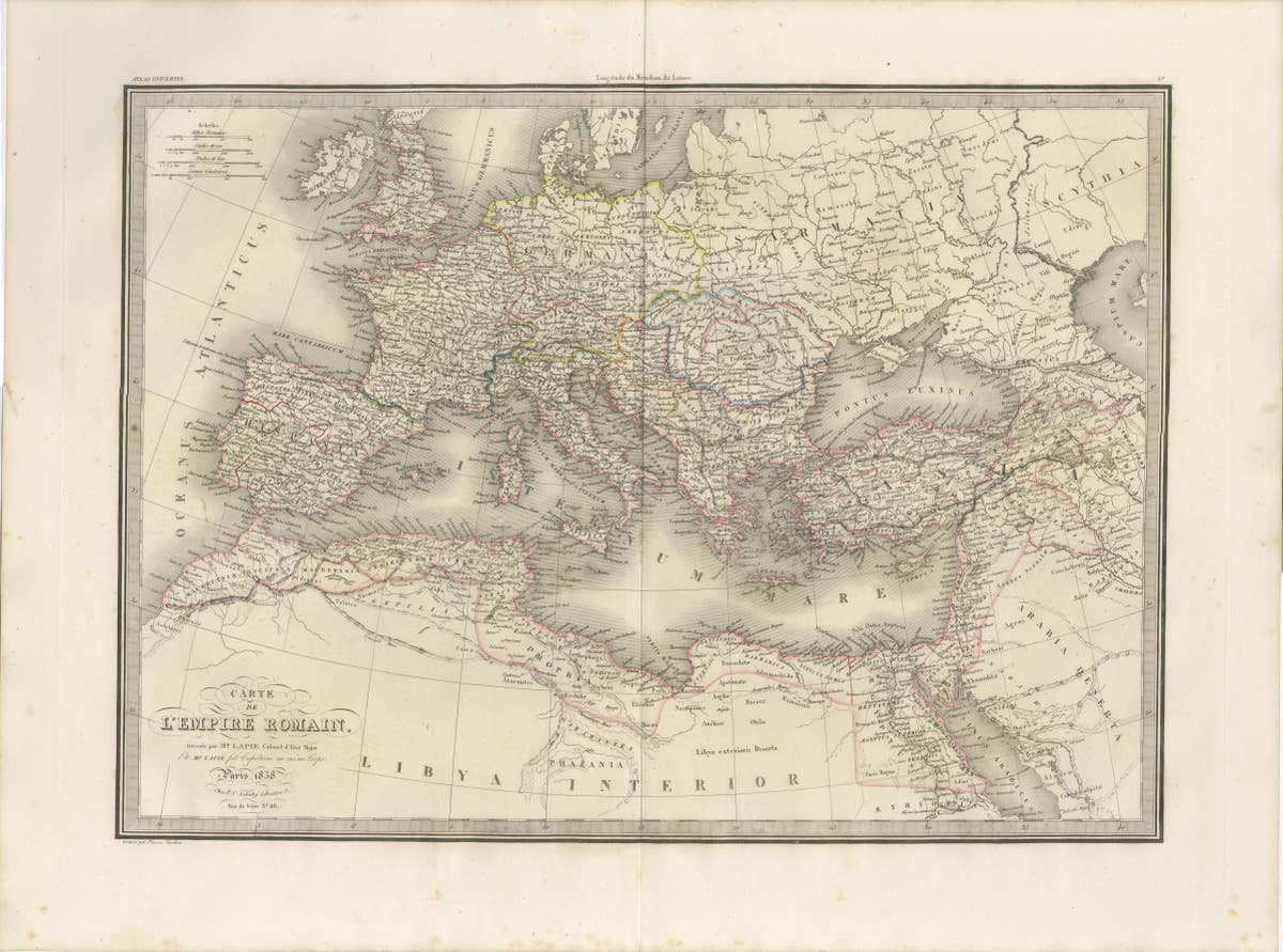 Antique Roman Empire Map, Europe Mediterranean, Lapie Tardieu, 1838