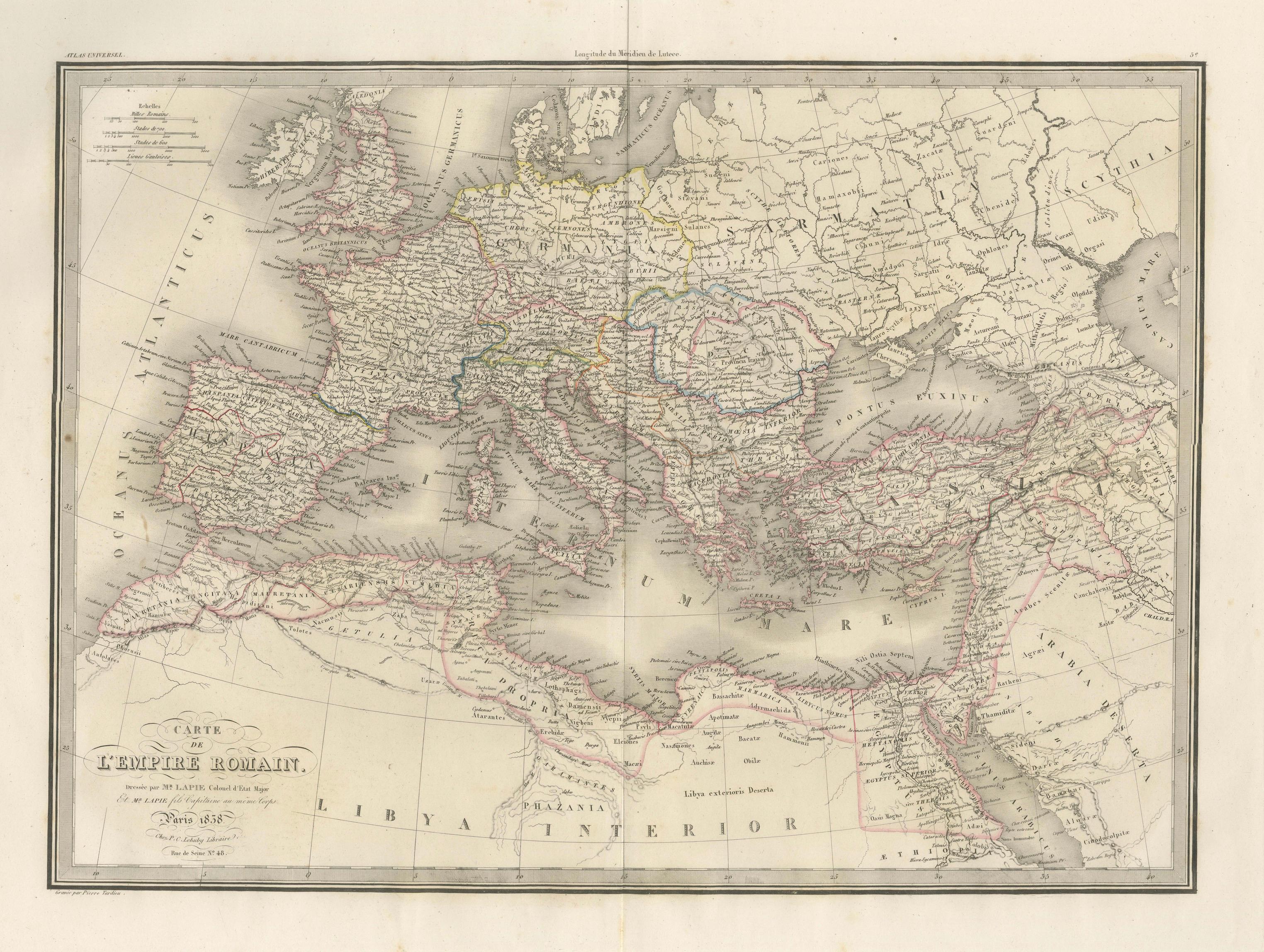 Antique Roman Empire Map, Europe Mediterranean, Lapie Tardieu, 1838