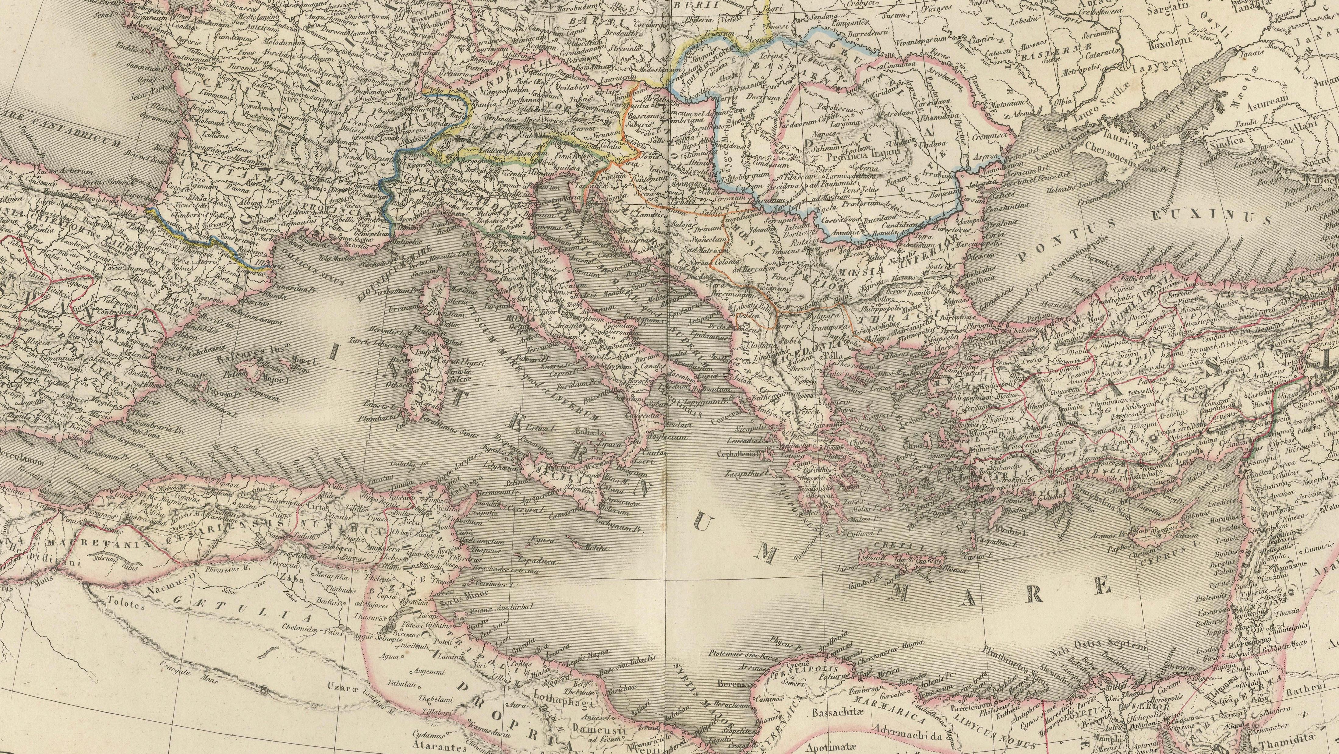 Antique Roman Empire Map, Europe Mediterranean, Lapie Tardieu, 1838