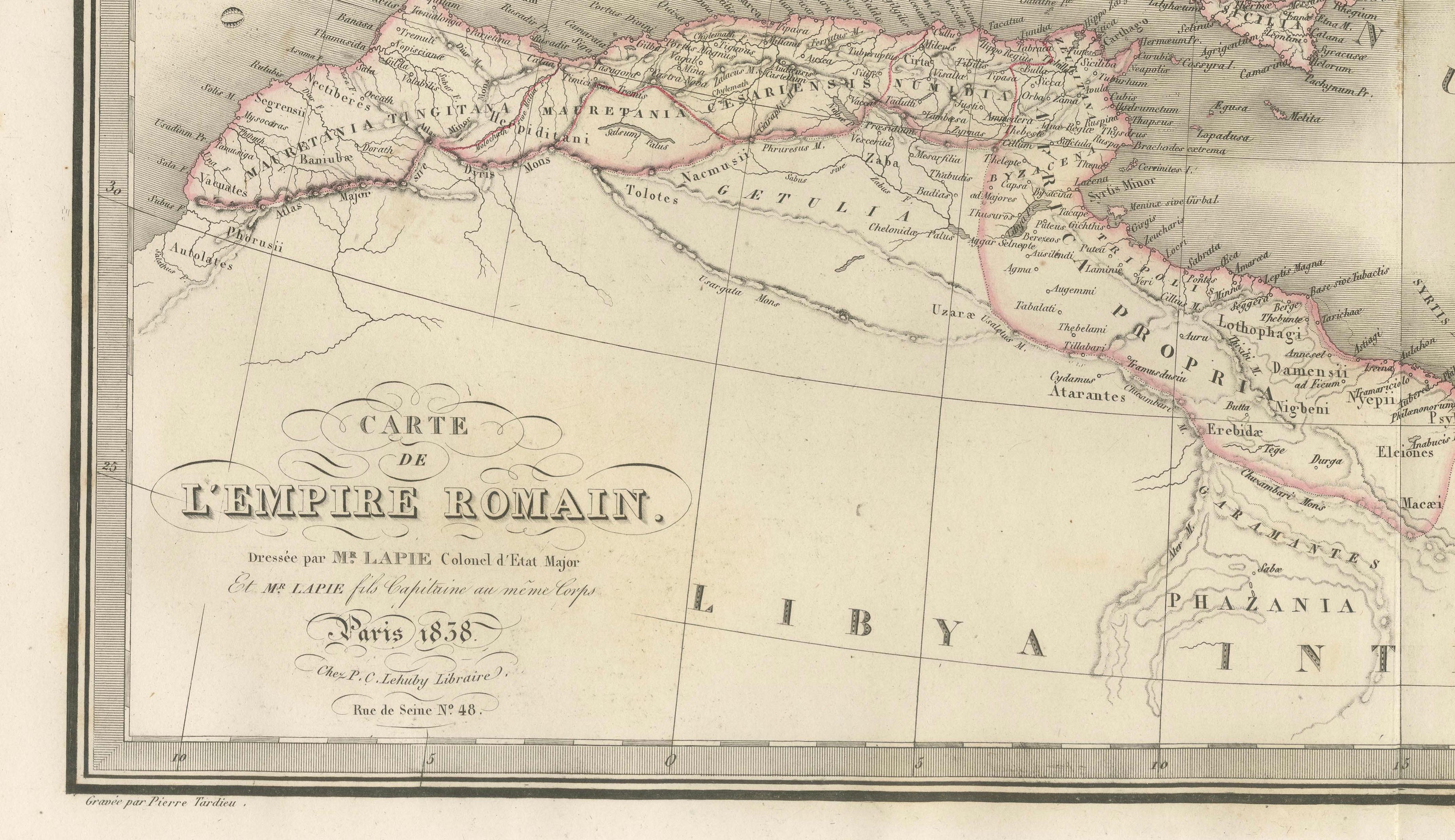 Antique Roman Empire Map, Europe Mediterranean, Lapie Tardieu, 1838
