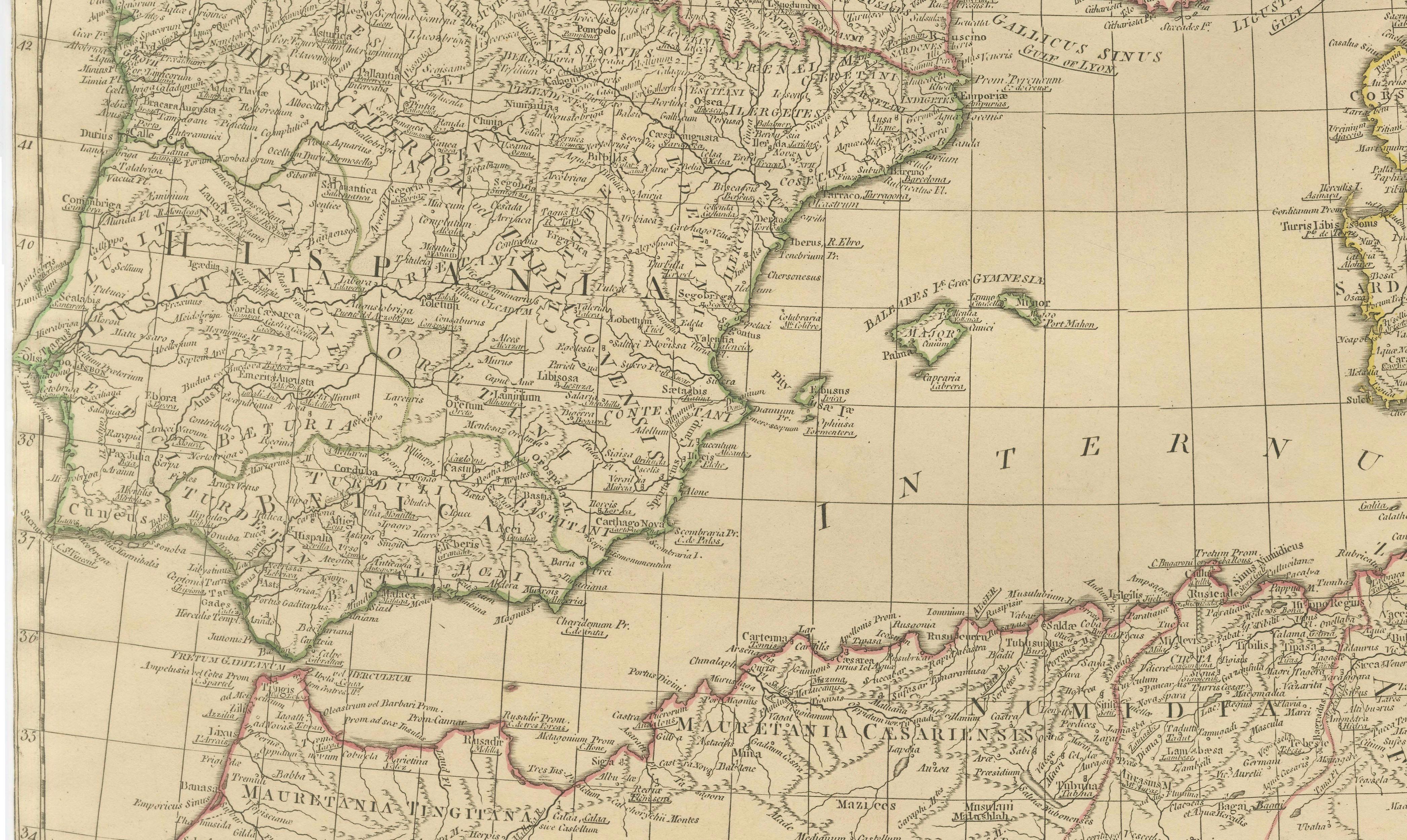 Antique Roman Empire Map – Western Mediterranean & Europe, Engraving c.1818