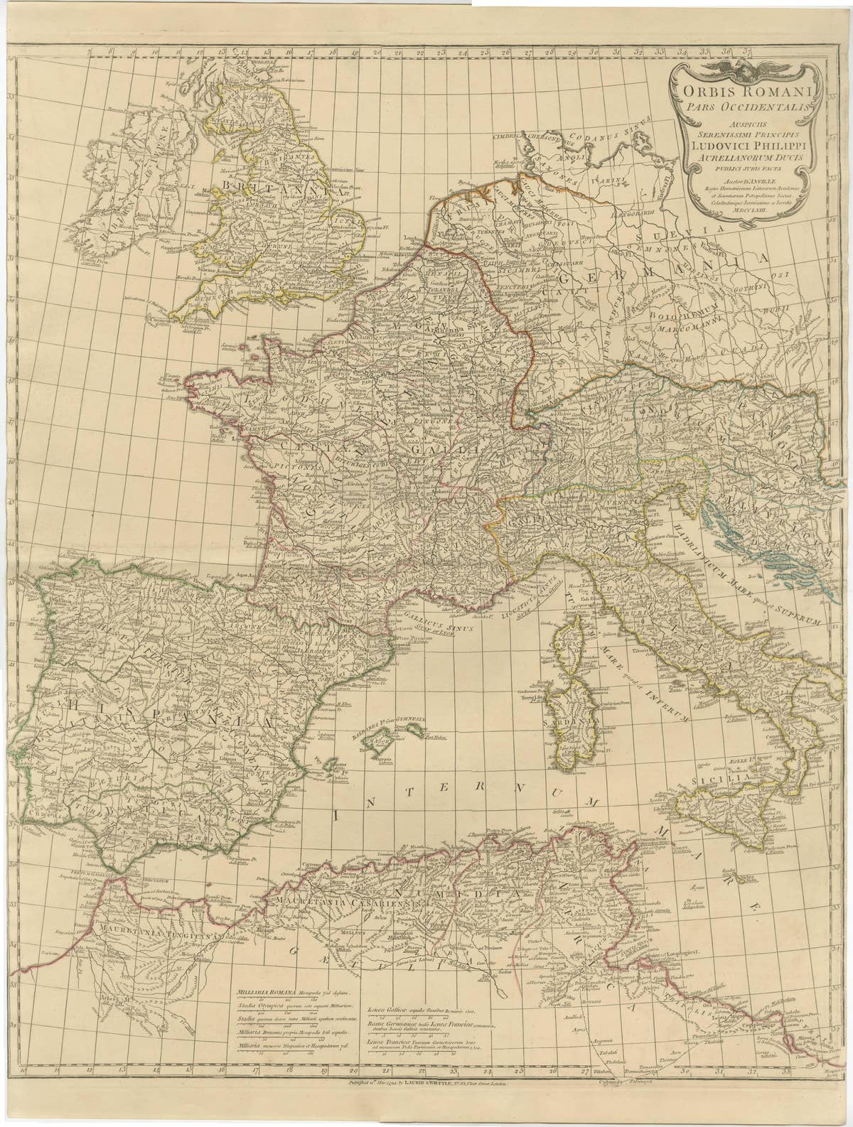 Antique Roman Empire Map – Western Mediterranean & Europe, Engraving c.1818