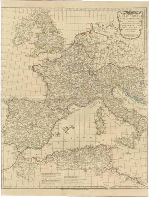 Antique Roman Empire Map – Western Mediterranean & Europe, Engraving c.1818