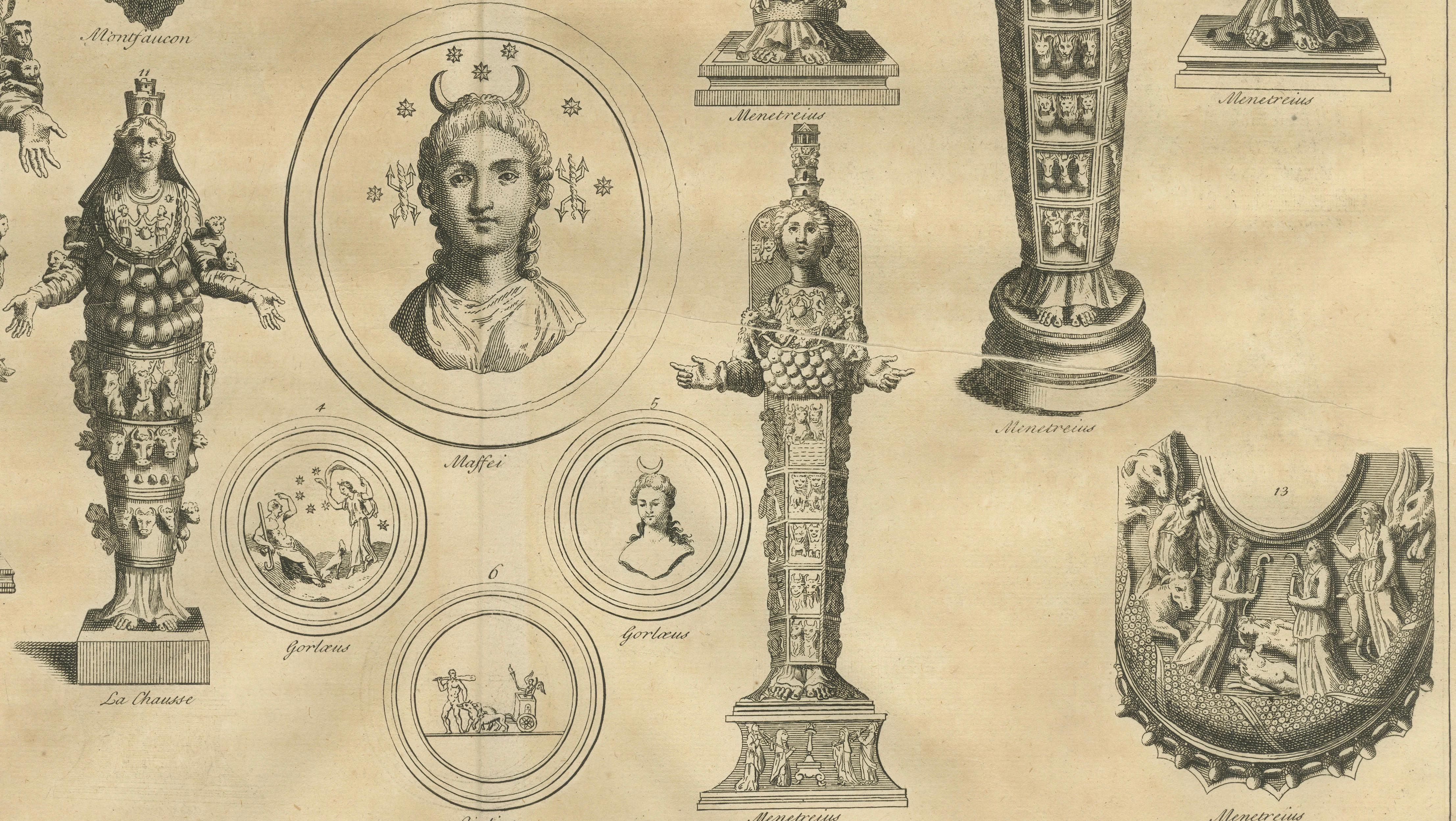 Antique Roman Ephesian Artemis Statues, Montfaucon Classical Engraving 1721