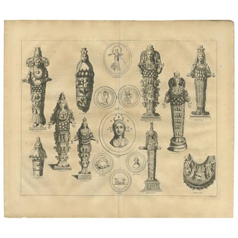 Antique Roman Ephesian Artemis Statues, Montfaucon Classical Engraving 1721