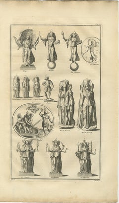 Antique Roman Goddess Statues and Reliefs, Montfaucon Classical Engraving 1721