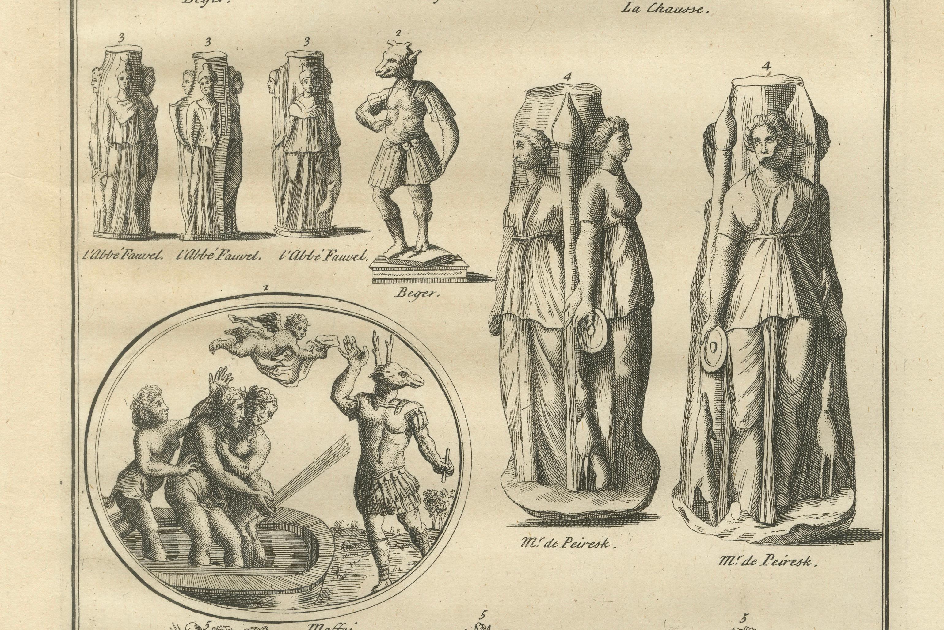 Antique Roman Goddess Statues and Reliefs, Montfaucon Classical Engraving 1721