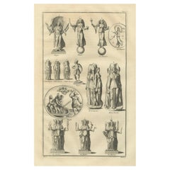 Antique Roman Goddess Statues and Reliefs, Montfaucon Classical Engraving 1721
