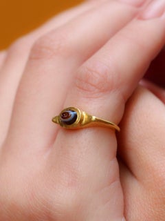Antique roman intaglio ring on agate figuring Athena