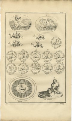 Antique Roman Marine Deities, Tritons and Sea Gods, Montfaucon Engraving, 1721