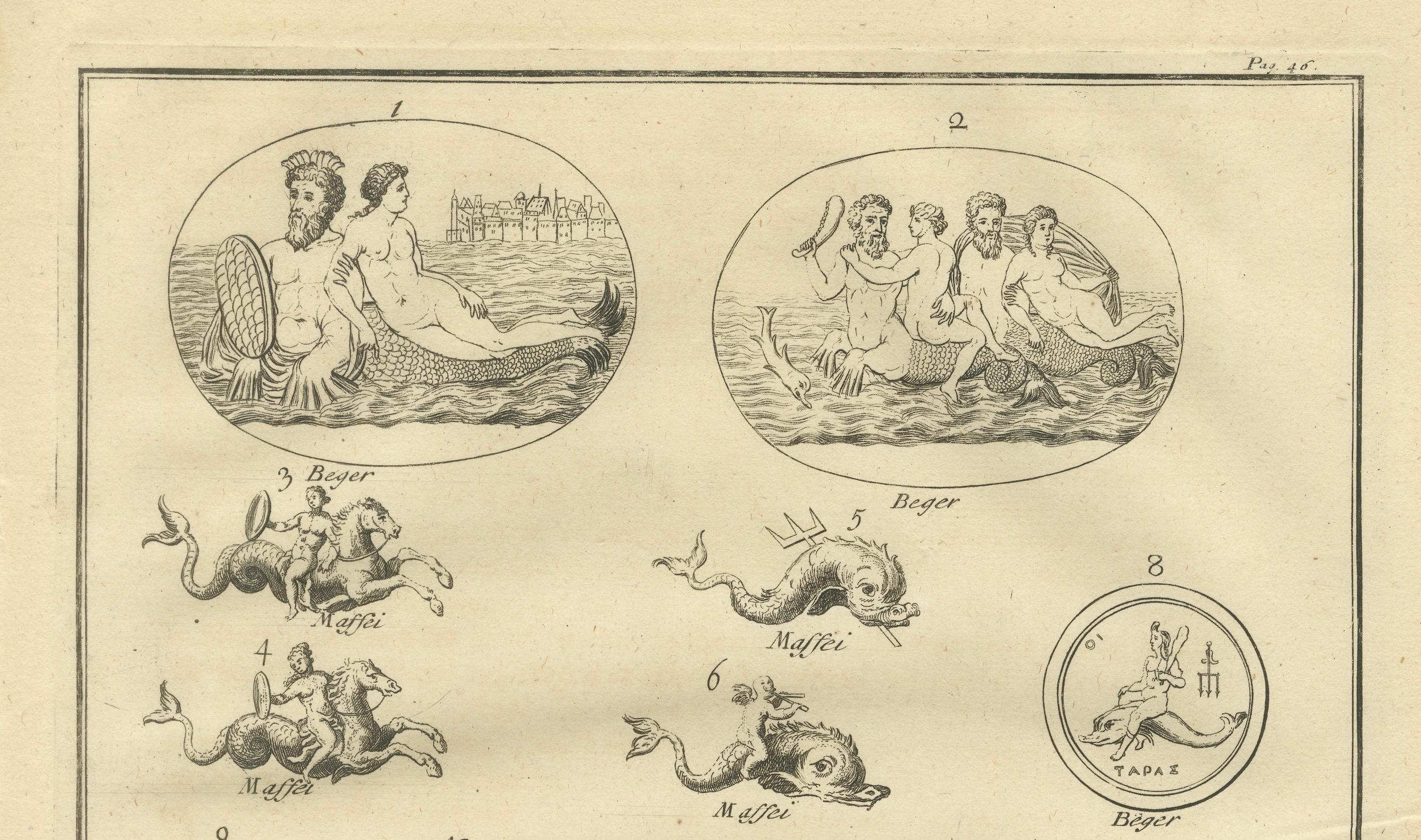 Antique Roman Marine Deities, Tritons and Sea Gods, Montfaucon Engraving, 1721