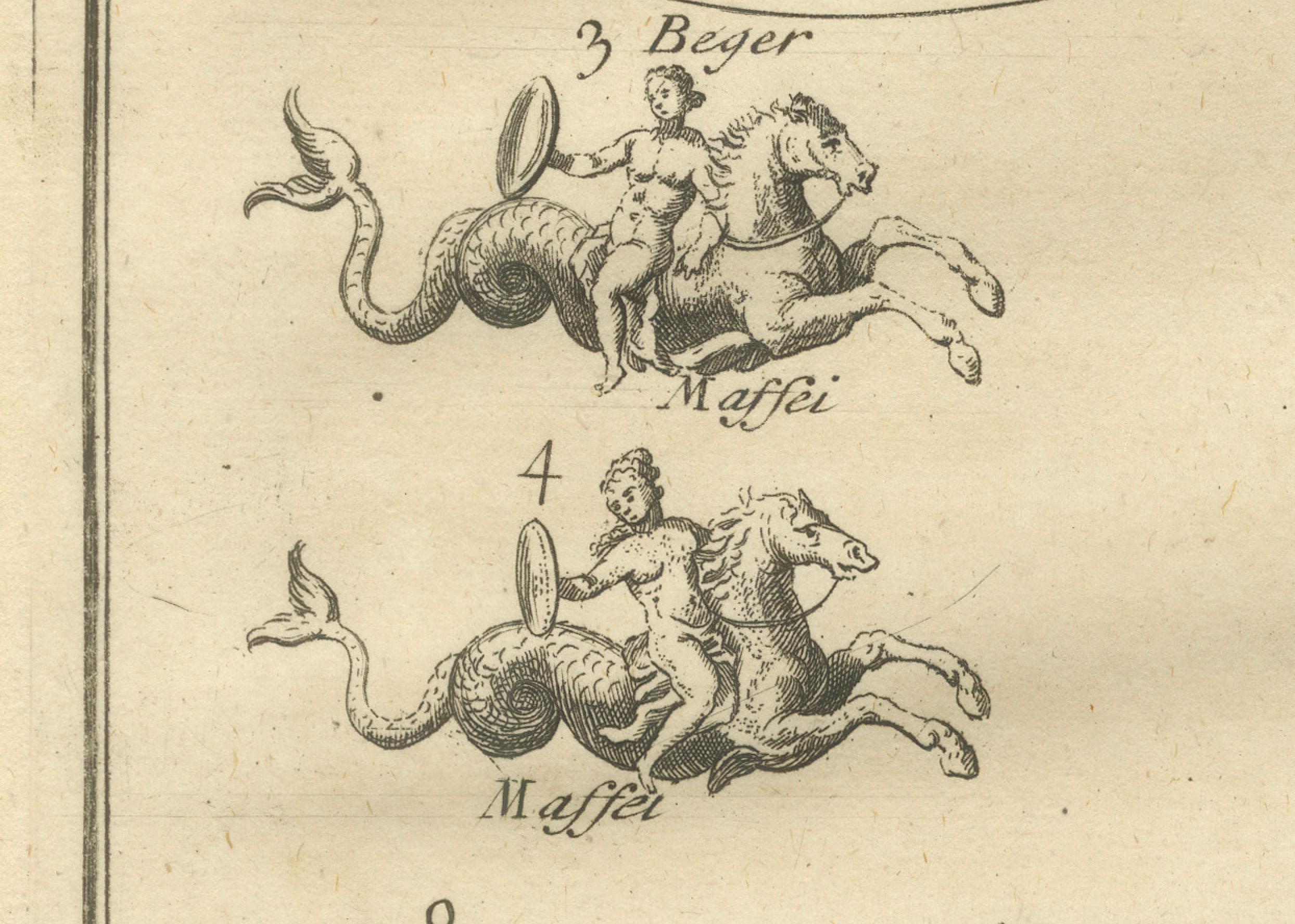 Antique Roman Marine Deities, Tritons and Sea Gods, Montfaucon Engraving, 1721