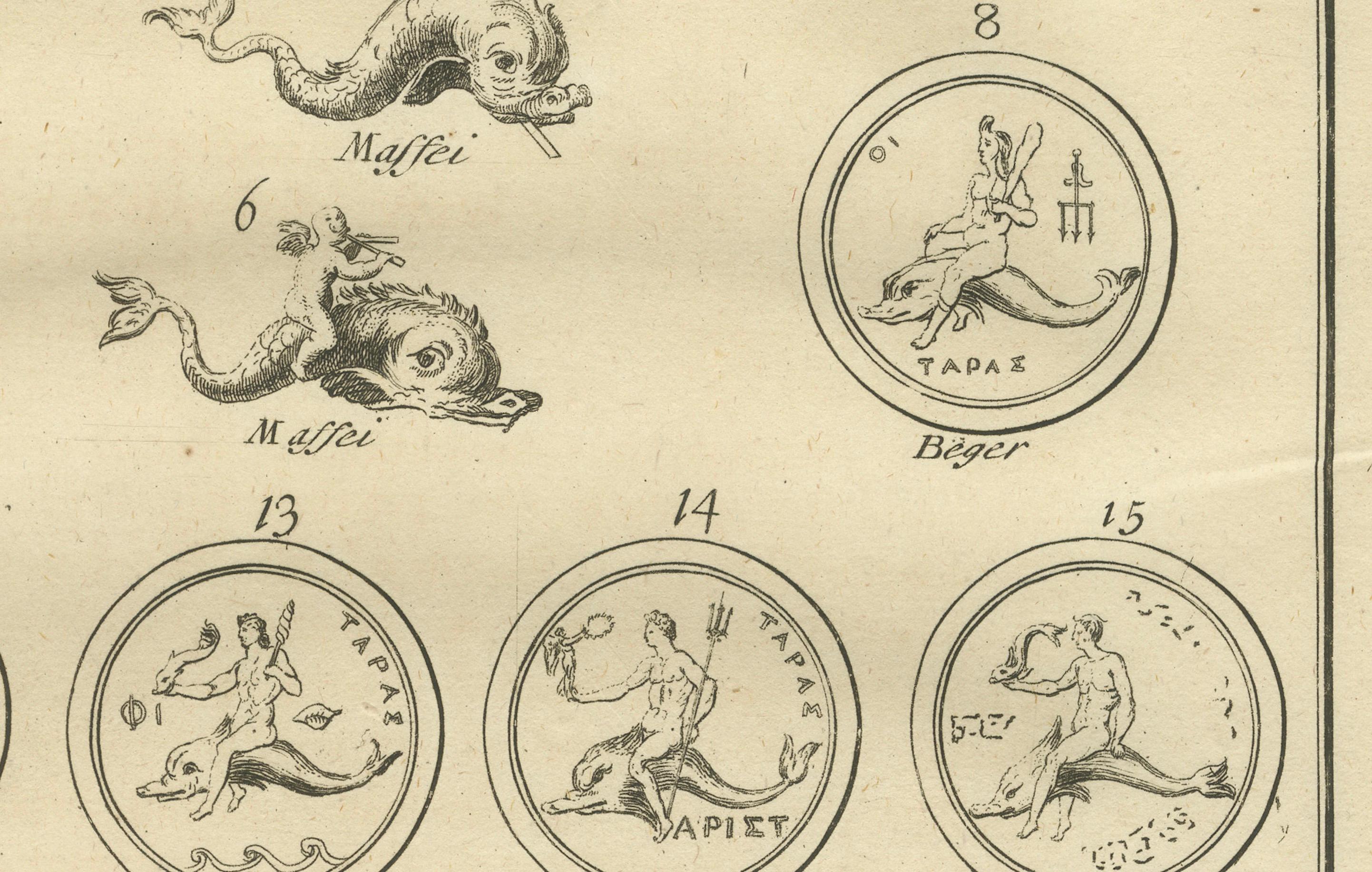 Antique Roman Marine Deities, Tritons and Sea Gods, Montfaucon Engraving, 1721