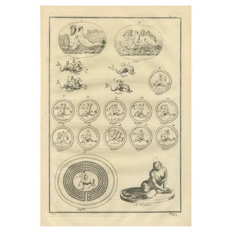 Antique Roman Marine Deities, Tritons and Sea Gods, Montfaucon Engraving, 1721