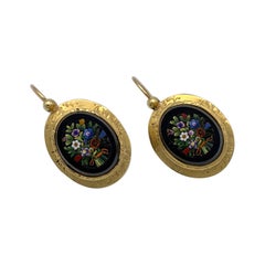 Antike römische Mikromosaik-Blumenstrauß-Ohrringe, 1850 Gold