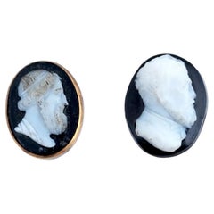 Antique Roman Oval Carved Sardonyx Stone Cameos