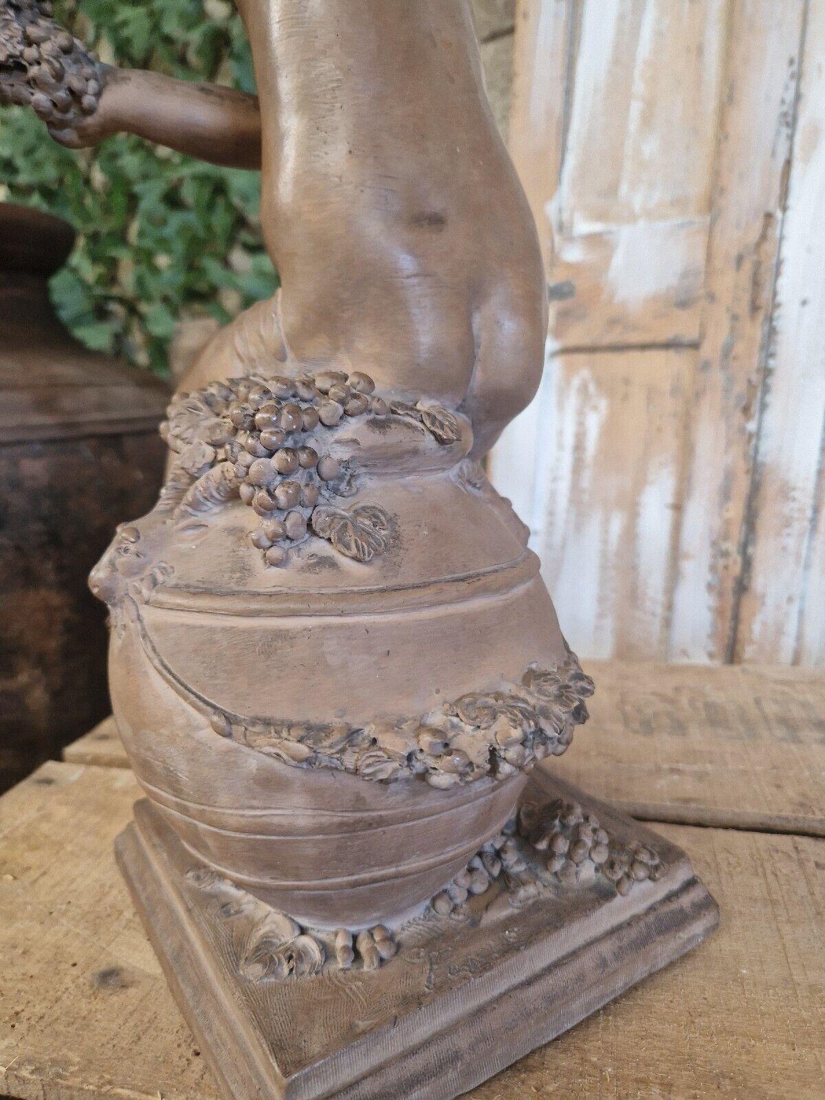 Terracotta Antique Roman Sculpture Bacchus Signed 19th Century French For Sale