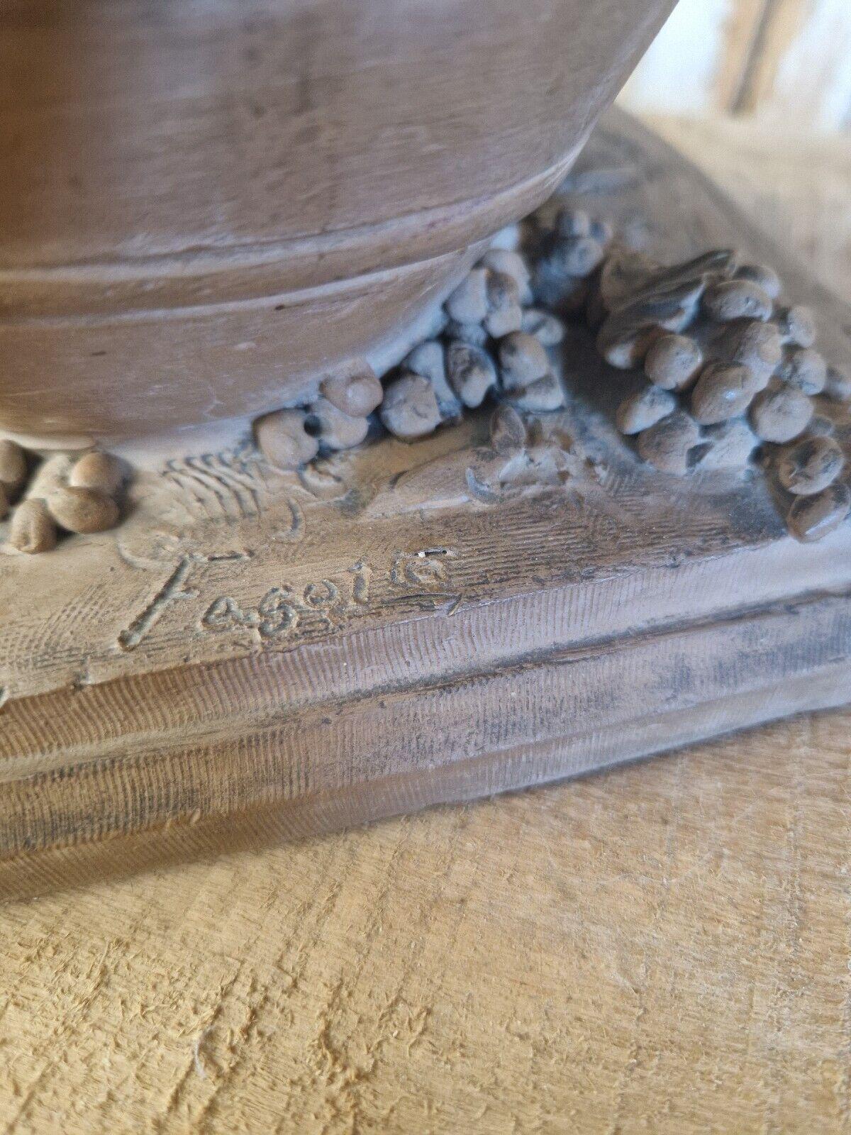 Terracotta Antique Roman Sculpture Bacchus Signed 19th Century French